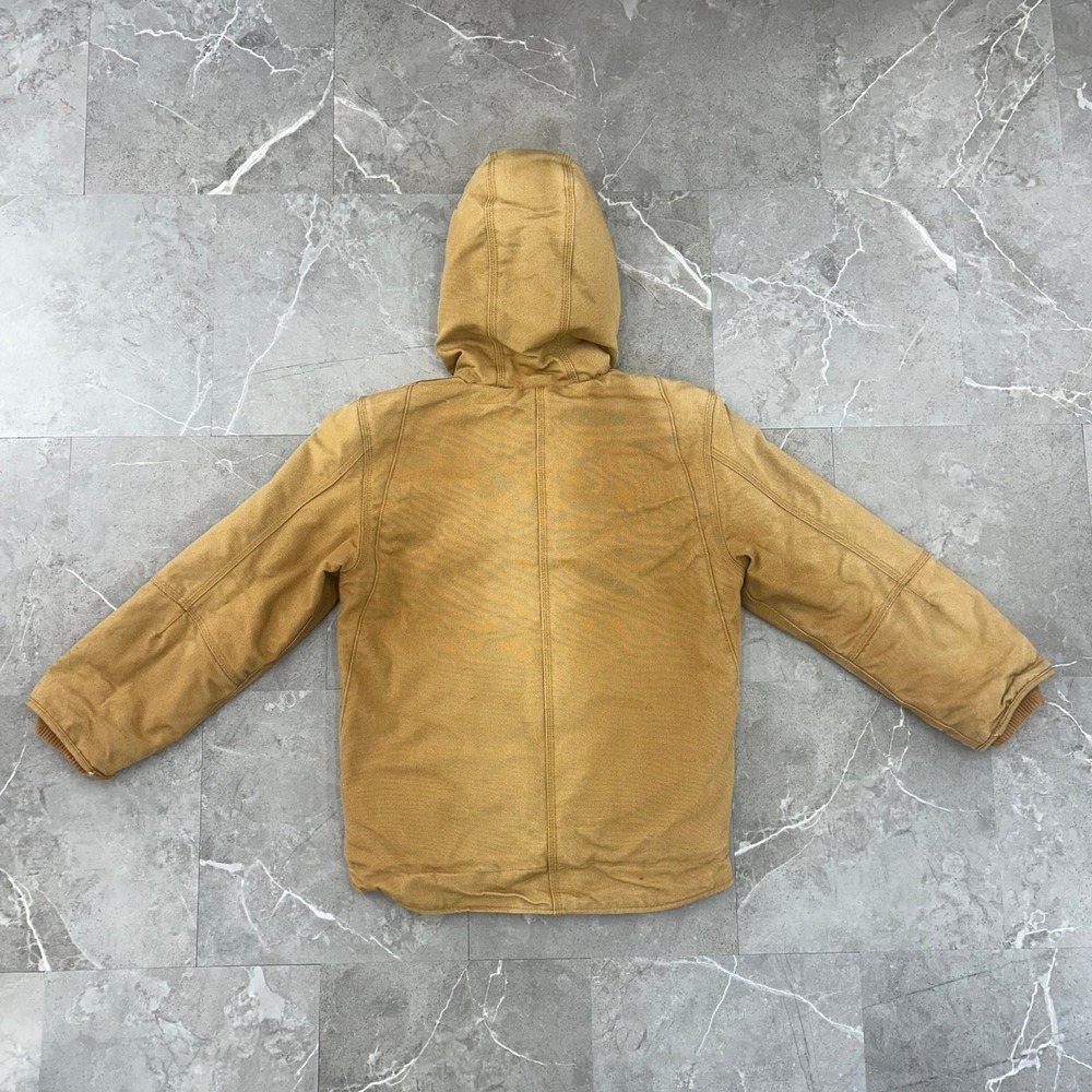 Carhartt Jacket Youth Medium 10 - 12 Diamond Quilted Hooded Faded Brown Boys Kid - Picture 3 of 16